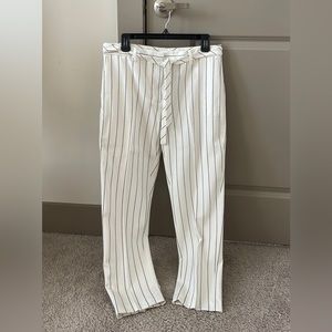 Express business professional white pinstripe pants with belt